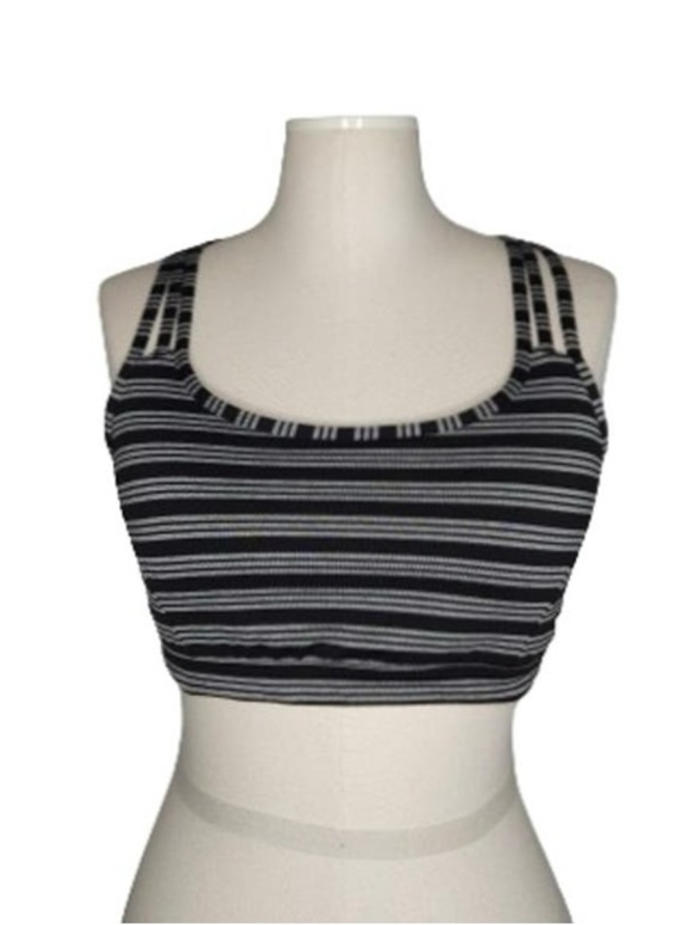 Athleta Striped Crisscross Back Sports Bra - Black & Gray